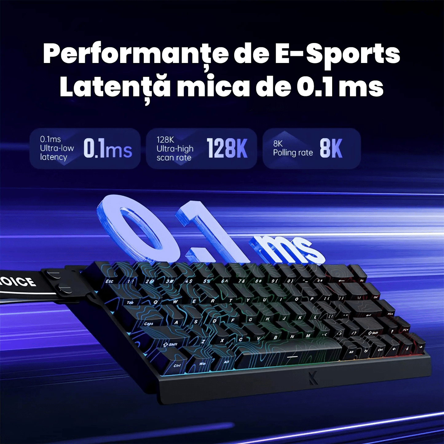 Beasty Alb / White Ice Rhino 2.0 Tastatura MCHOSE Ace 68 Hall Effect Rapid Trigger Snap Tap Hotswap RGB de Gaming