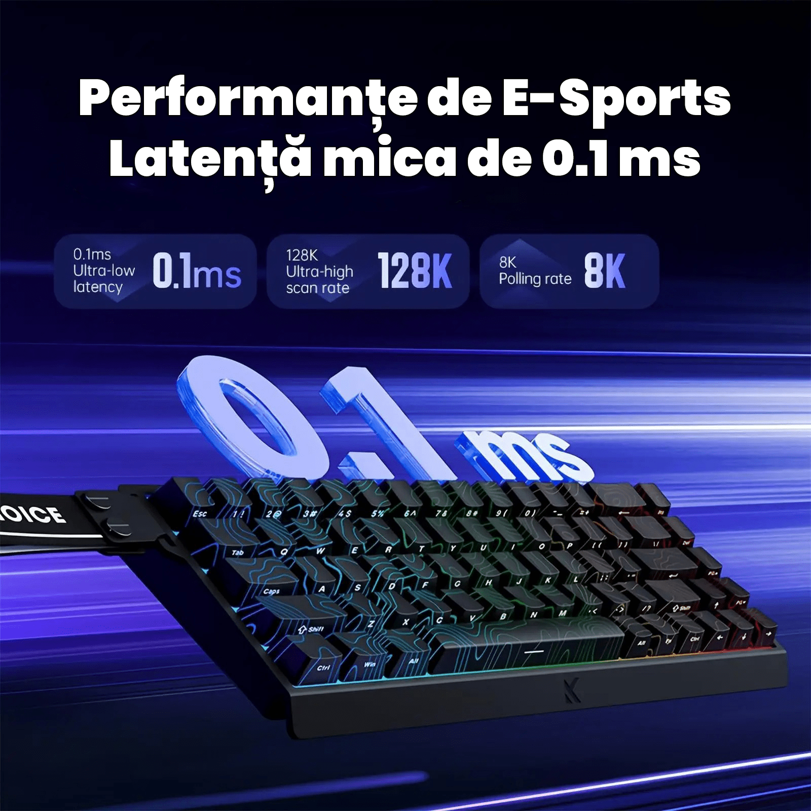 Beasty Alb / White Ice Rhino 2.0 Tastatura MCHOSE Ace 68 Hall Effect Rapid Trigger Snap Tap Hotswap RGB de Gaming