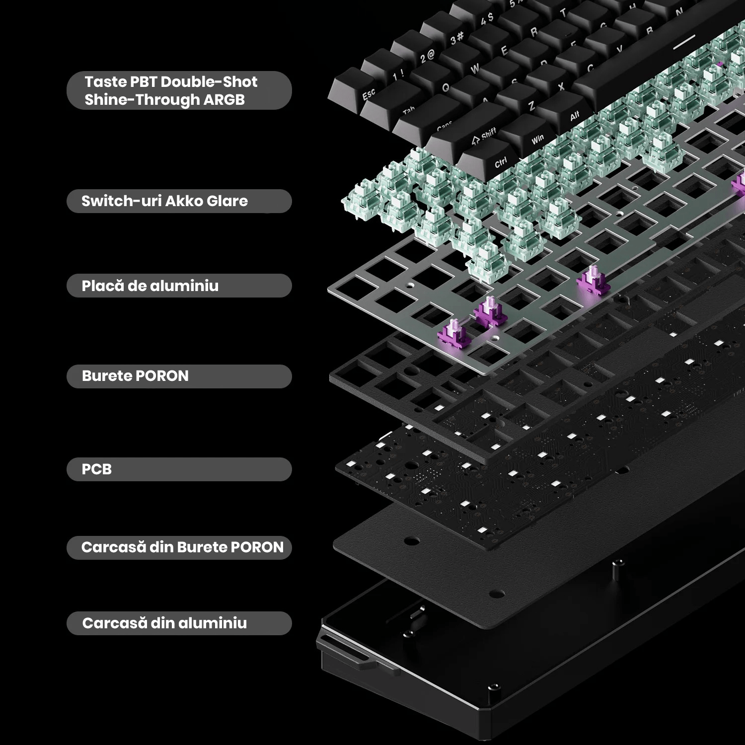 Beasty Alb / Akko Glare Tastatura MONSGEEK FUN60 Ultra Hall Effect Wireless Rapid Trigger Snap Tap Hotswap RGB de Gaming