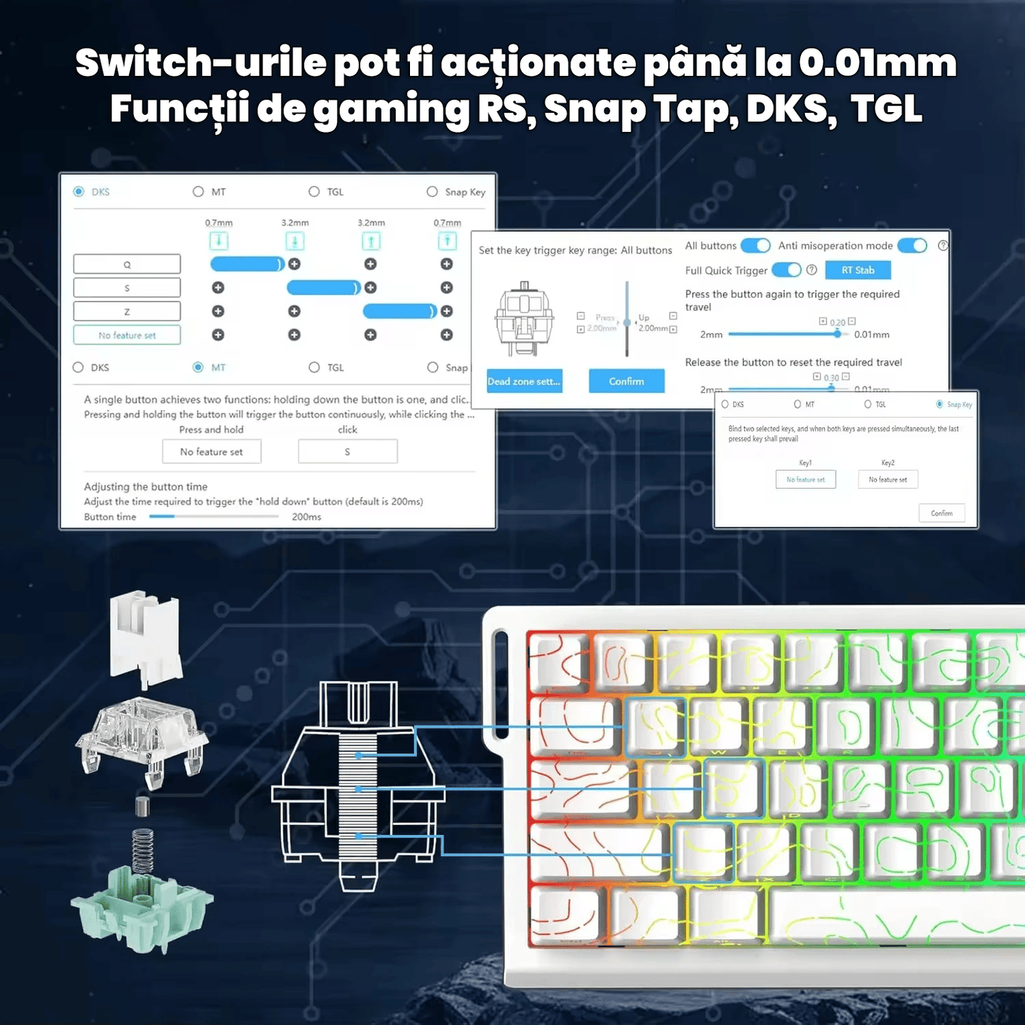 Beasty Moonlight / Outemu Amber Tastatura Attack Shark X68 He Hall Effect Rapid Trigger Snap Tap Hotswap RGB de Gaming