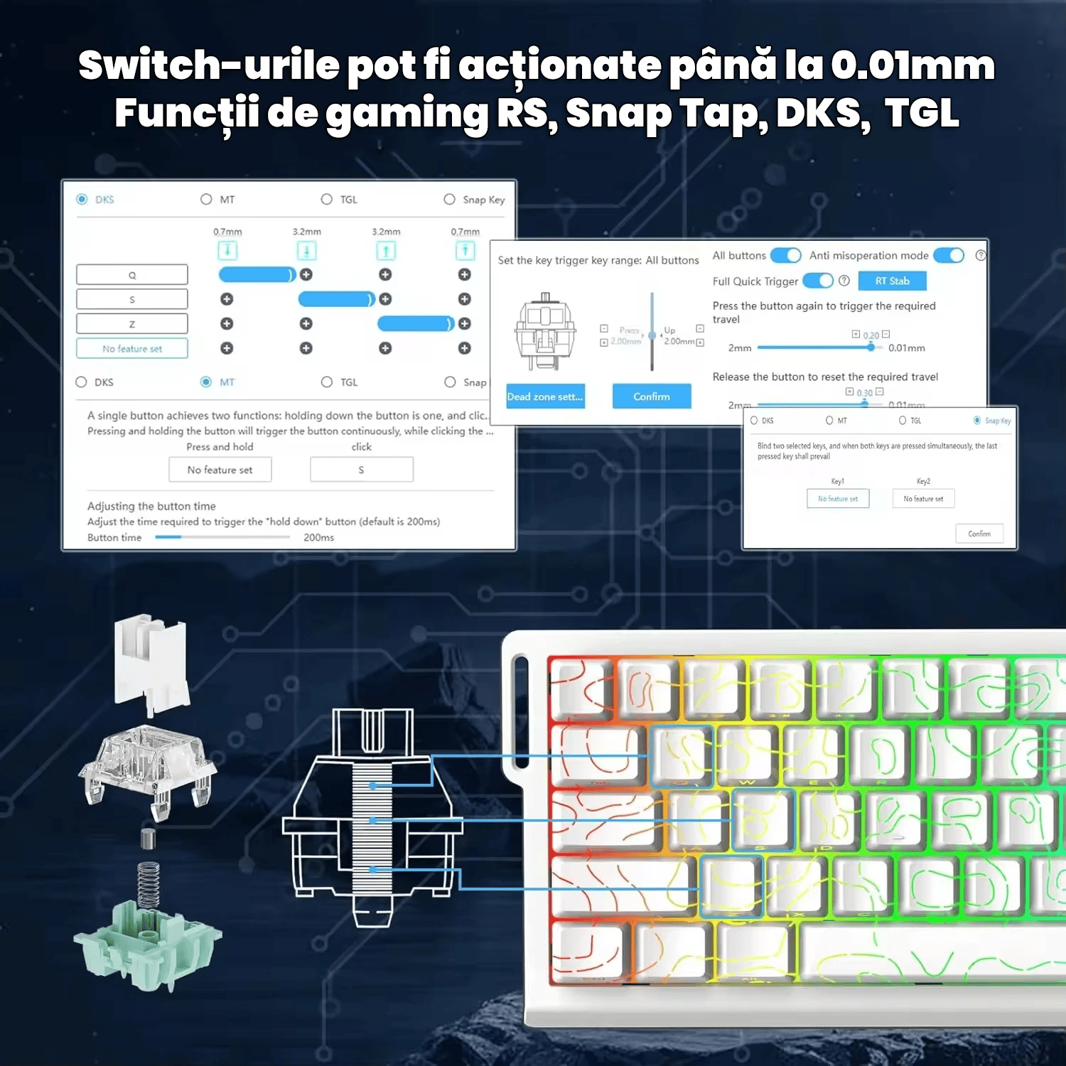 Beasty Moonlight / Outemu Amber Tastatura Attack Shark X68 He Hall Effect Rapid Trigger Snap Tap Hotswap RGB de Gaming