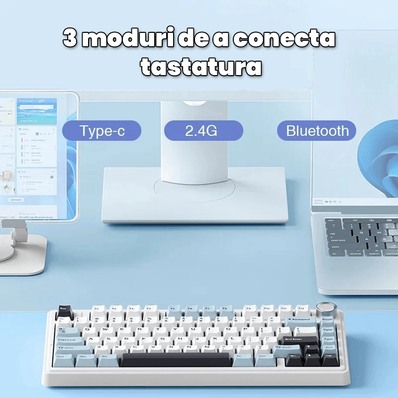Beasty Negru / Crescent(liniar) Tastatura Aula F75 Mecanica Wireless Bluetooth Gasket Mounted Hotswap RGB de Gaming