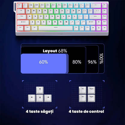 Beasty Alb / White Ice Rhino 2.0 Tastatura MCHOSE Ace 68 Hall Effect Rapid Trigger Snap Tap Hotswap RGB de Gaming