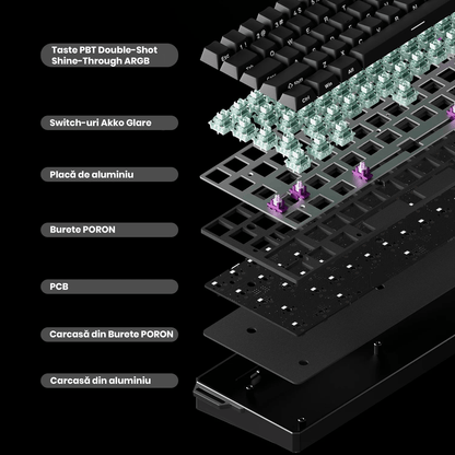 Beasty Alb / Akko Glare Tastatura MONSGEEK FUN60 Ultra Hall Effect Wireless Rapid Trigger Snap Tap Hotswap RGB de Gaming
